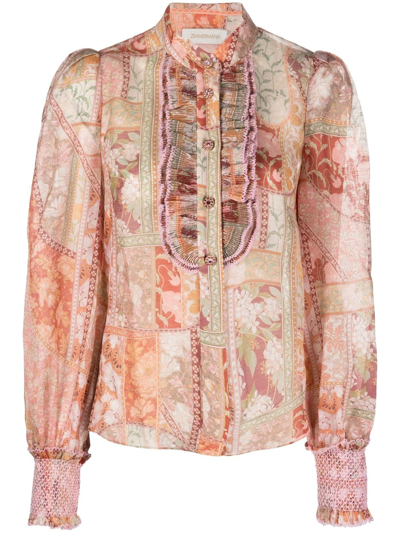 Shop Zimmermann Kaleidoscope Ruffled Blouse In Nude