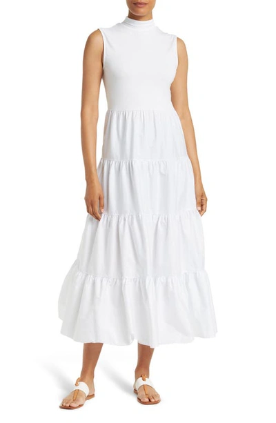 Shop Love By Design Leslie Mock Neck Sleeveless Tiered Maxi Dress In Bright White