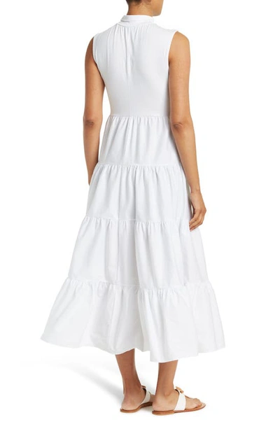 Shop Love By Design Leslie Mock Neck Sleeveless Tiered Maxi Dress In Bright White