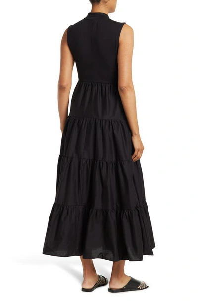 Shop Love By Design Leslie Mock Neck Sleeveless Tiered Maxi Dress In Black