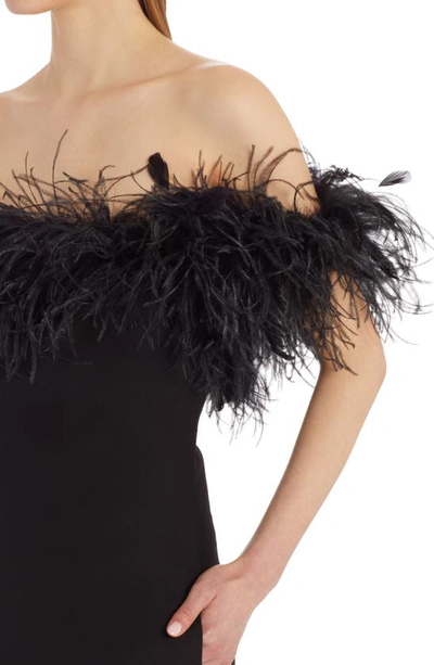 Shop Valentino Feather Trim Off The Shoulder Crepe Minidress In 0no Nero