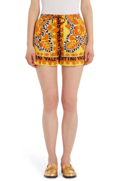 Shop Valentino Bandana Print Silk Shorts In 7bd Giallo/arancio/avorio