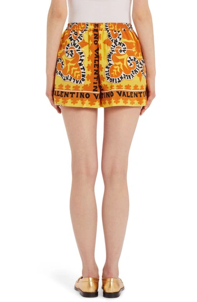 Shop Valentino Bandana Print Silk Shorts In 7bd Giallo/arancio/avorio