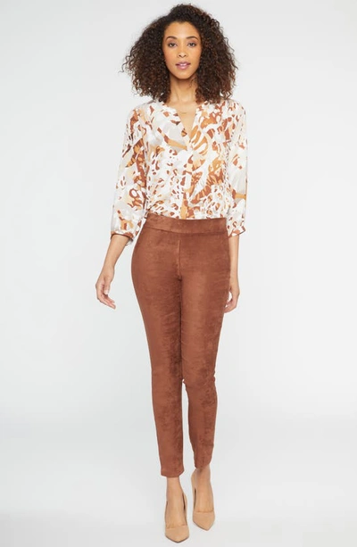 Shop Nydj Faux Suede Leggings In Coffee Bean