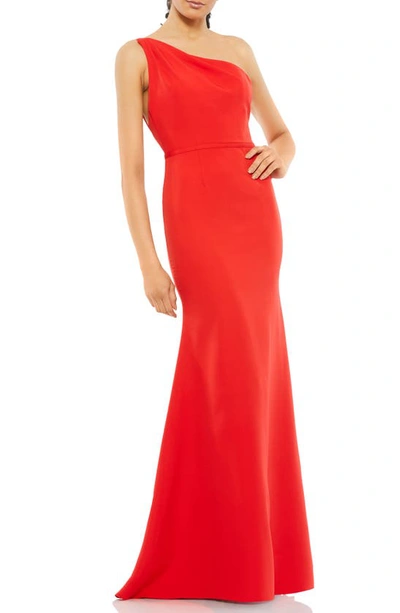 Shop Ieena For Mac Duggal One-shoulder Jersey Mermaid Gown In Red
