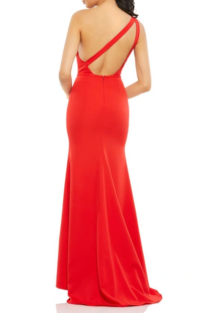 Shop Ieena For Mac Duggal One-shoulder Jersey Mermaid Gown In Red