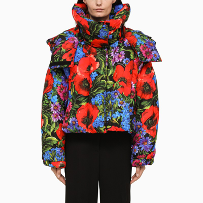 Shop Dolce & Gabbana Dolce&gabbana | Short Puffer Jacket With A Floral Print In ["multicolor"/ "print"/ "red"]