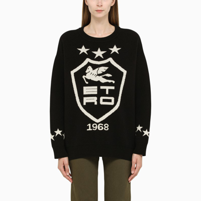 Shop Etro Black Wool Sweater With Logo Embroidery