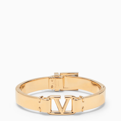 Shop Valentino Gold Vlogo Signature Rigid Bracelet In Metal