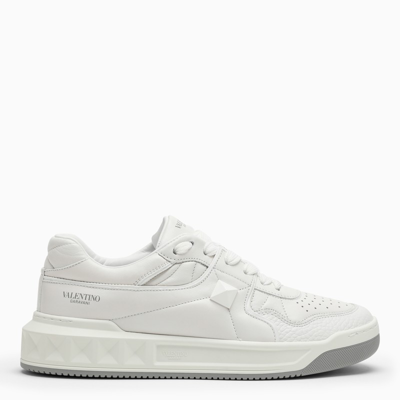 Shop Valentino One Stud White Leather Sneakers