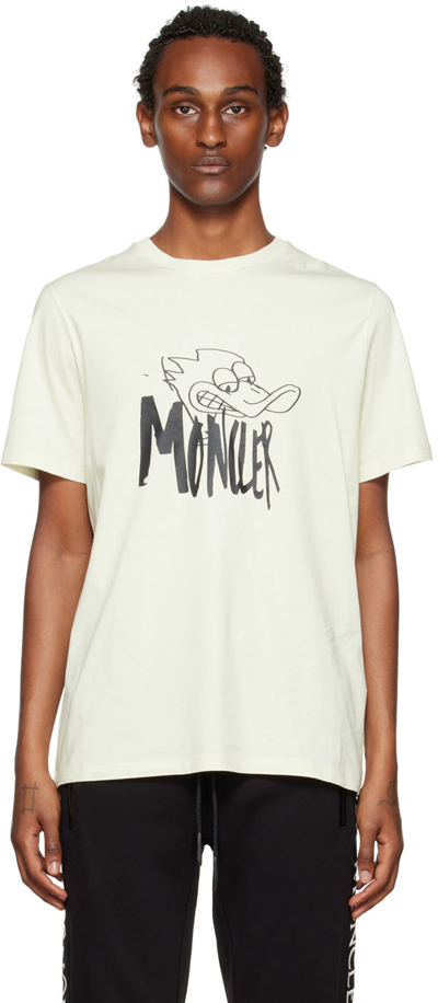 Shop Moncler Off-white Graphic Print T-shirt In 201 Ivory
