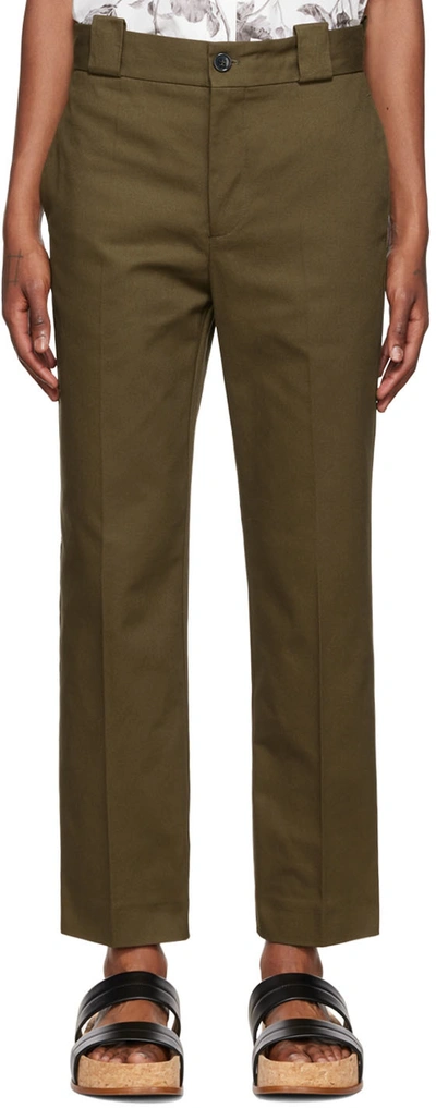Shop Erdem Khaki Benedict Chino Trousers In Olive