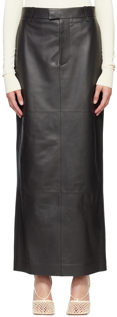 Shop Bottega Veneta Black Leather Maxi Skirt In 2113 Fondant