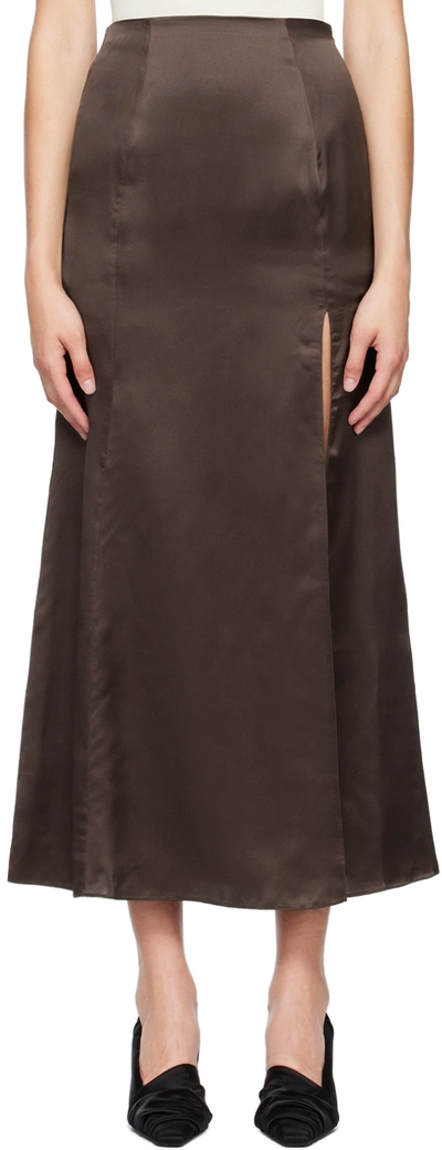 Shop Bite Studios Brown Organic Silk Maxi Skirt In Deep Brown 0006