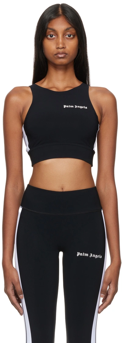 Shop Palm Angels Black Cropped Sport Top In Black White