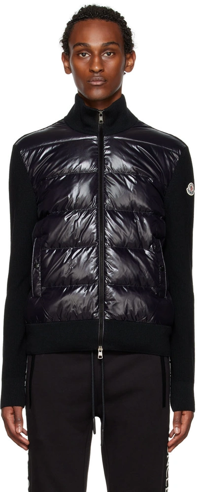 Shop Moncler Black Paneled Down Jacket In 999 Black