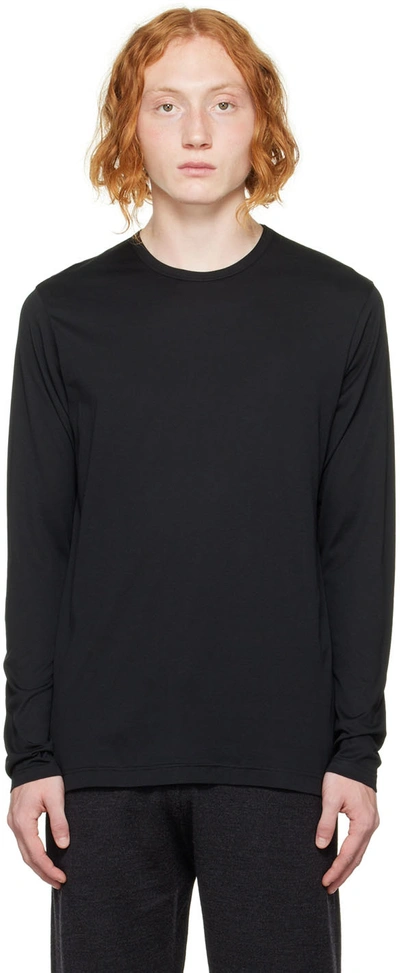 Shop Sunspel Black Cotton Long Sleeve T-shirt In Bkaa Black