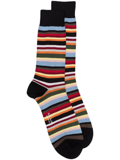 Shop Paul Smith All-over Stripe-print Socks In Black