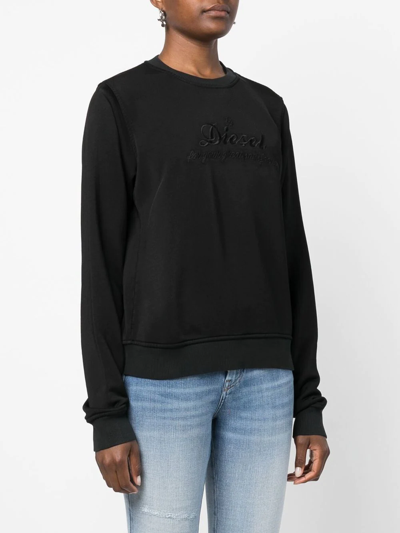 Shop Diesel Embroidered-logo Crew Neck Sweatshirt In Black