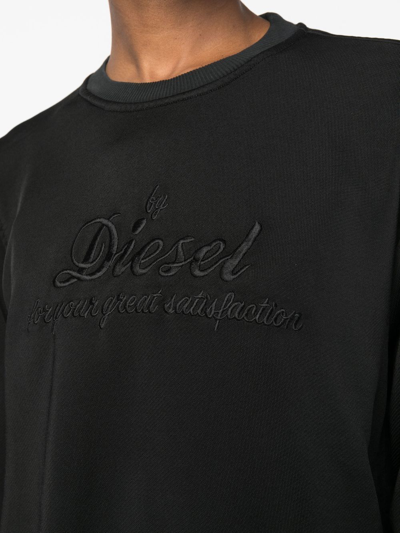 Shop Diesel Embroidered-logo Crew Neck Sweatshirt In Black