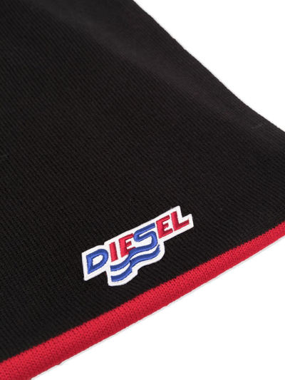 Shop Diesel Logo Embroidered Scarf In Black