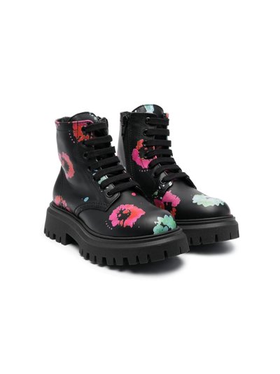 Shop Marni Floral-print Chunky-sole Boots In Black
