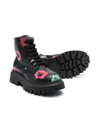 Shop Marni Floral-print Chunky-sole Boots In Black