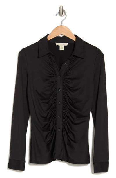 Shop By Design Carla Ruched Button-up Blouse In Black