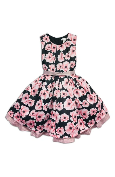 Joe-ella Little Girl's & Girl's Floral Satin Dress In Black