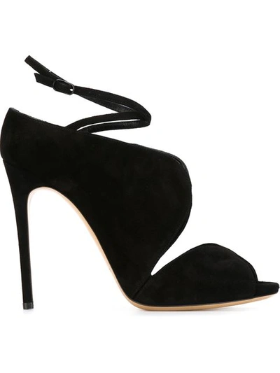 Casadei Crisscross Velvet Ankle-tie Sandals In Black