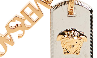 Shop Versace First Line Medusa Dog Tag Logo Pendant Necklace In Versace Gold/ Palladium