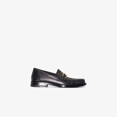 Shop Fendi Black  O'lock Leather Loafers