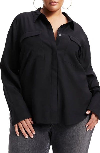 Shop Good American Flap Pocket Button-up Shirt In Black001
