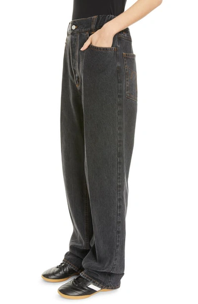 Shop Meryll Rogge Wide Leg Jeans With Removable Deconstructed Overlay In Washed Black