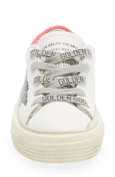 Shop Golden Goose Kids' May Sneaker In White/ Navy Blue/ Lobster Fluo