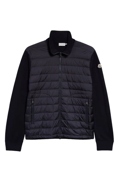 Shop Moncler Quilted Down & Knit Cardigan In Navy
