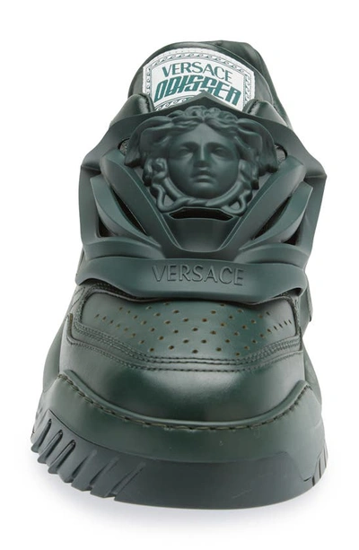 Shop Versace Odissea Sneaker In Dark Forest Green- Gold