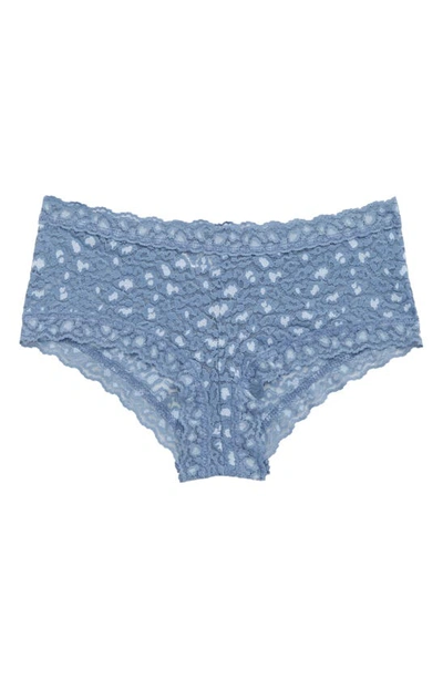 Hanky Panky X-dye Leopard Print Lace Boyshorts In Stonewash Blue/ Serenity Blue