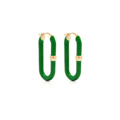 Shop Bottega Veneta Gold-plated Chains Enamel Hoop Earrings In Green