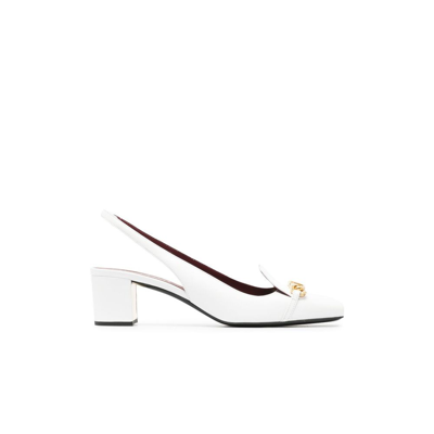 Shop Valentino White Vlogo Chain 50 Leather Slingback Pumps In Bianco