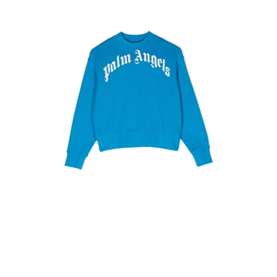 Shop Palm Angels Blue Logo Cotton Sweatshirt