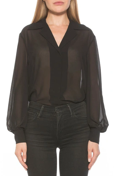 Shop Alexia Admor Mila Long Sleeve Chiffon Blouse In Black