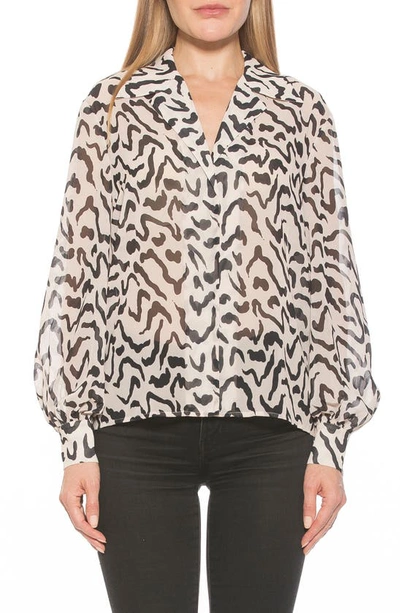 Shop Alexia Admor Mila Long Sleeve Chiffon Blouse In B/ W Abstract