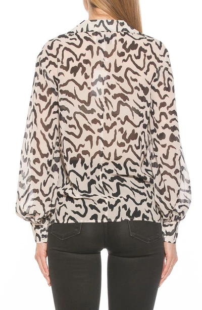 Shop Alexia Admor Mila Long Sleeve Chiffon Blouse In B/ W Abstract