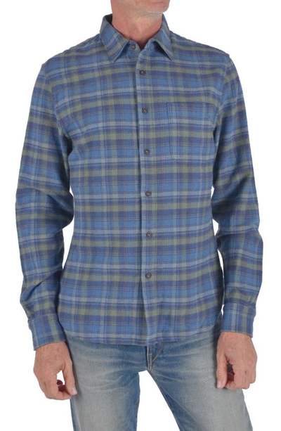 Shop Kato The Ripper Plaid Organic Cotton Flannel Button-up Shirt In Blue Green