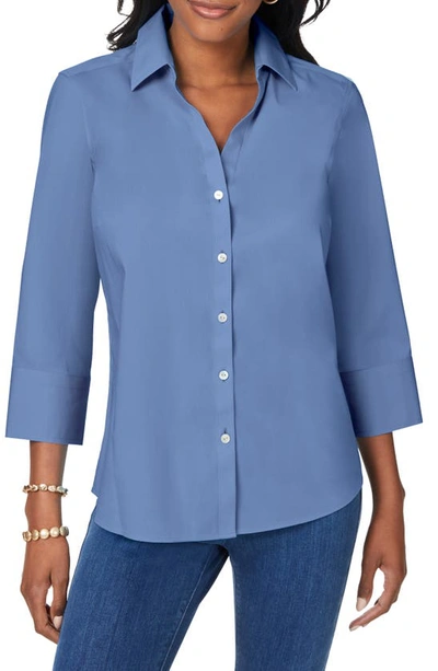 Shop Foxcroft Mary Button-up Blouse In Blue Denim