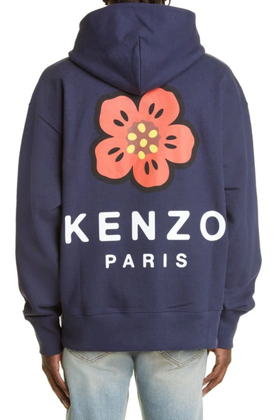 Shop Kenzo Boke Flower Oversize Graphic Hoodie In Midnight Blue