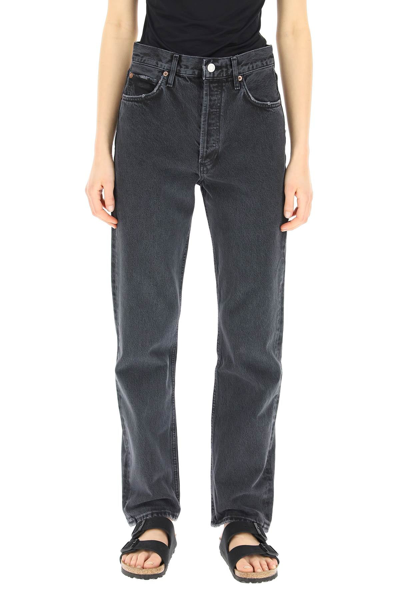 Shop Agolde Organic Denim High-waisted Jeans In Black