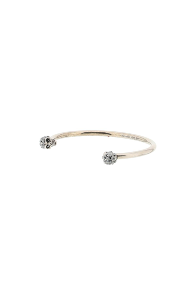 Shop Alexander Mcqueen Twin Skull Bracelet In Silver