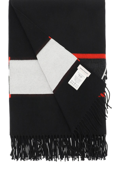 Shop Alexander Mcqueen Wool Blanket-scarf With Logo In Black